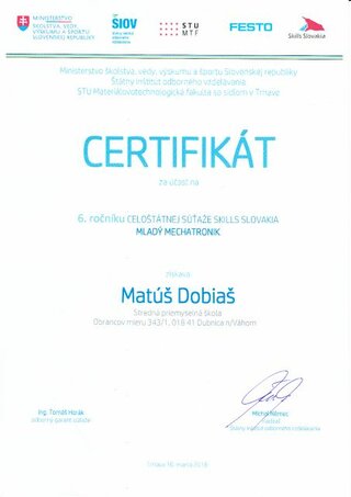 6. ročník Celoštátnej súťaže Skills Slovakia - Mladý mechatronik