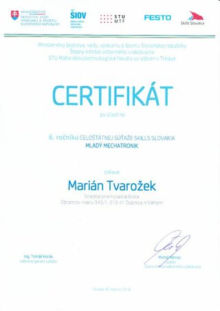 6. ročník Celoštátnej súťaže Skills Slovakia - Mladý mechatronik