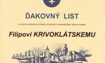 Ďakovný list - Filipovi Krivoklatskému